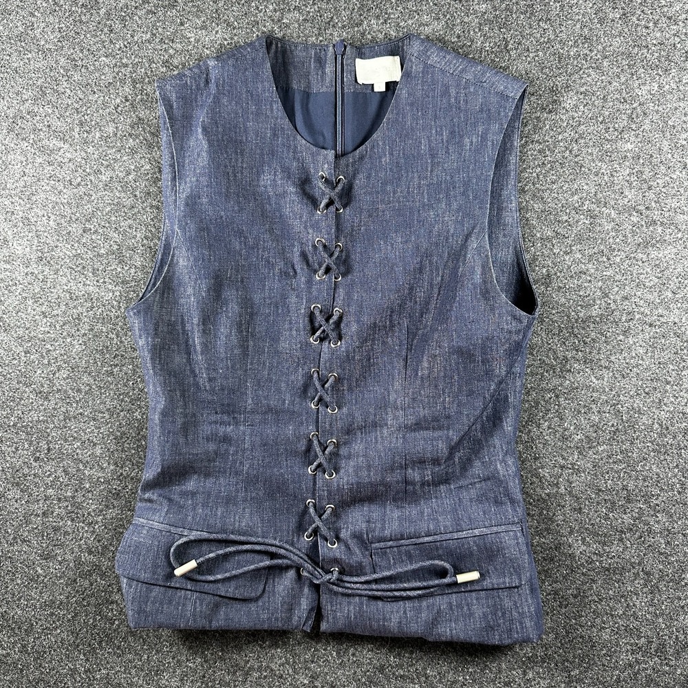 Rye Denim Color Front Tie Biker Vest Small Motorcyle Western Rodeo